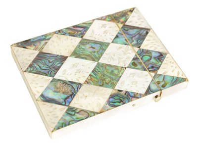Lot 626 - A 19TH CENTURY ENGRAVED MOTHER-OF-PEARL AND ABALONE CARD CASE