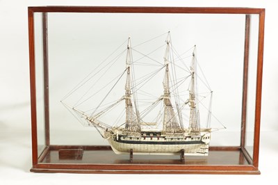 Lot 607 - A LARGE 19TH CENTURY FRENCH NAPOLEONIC PRISONER-OF-WAR BONE MODEL OF THE 34-GUN U.S FRIGATE RALEIGH