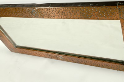 Lot 557 - AN UNUSUAL ARTS AND CRAFTS COPPER OVERMANTEL MIRRORSET WITH RUSKIN STYLE JEWELS
