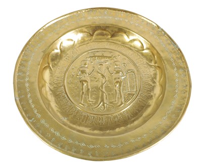 Lot 538 - A 16TH CENTURY NUREMBERG BRASS ALMS DISH