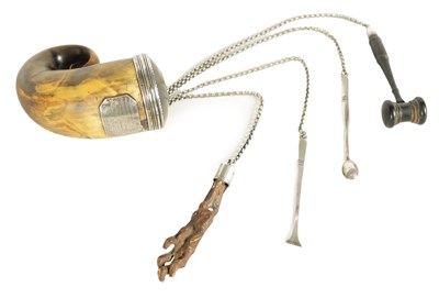 Lot 622 - A GOOD EARLY 19TH CENTURY SILVER MOUNTED SCOTTISH HORN STUFF MULL