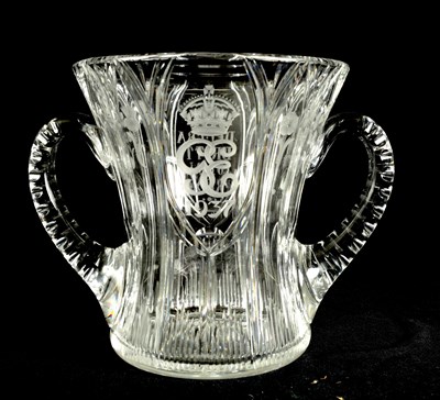Lot 1 - GEORGE VI AND ELIZABETH 1937 TWO-HANDLED GLASS COMMEMORATIVE LOVING CUP