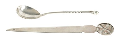 Lot 291 - A 19TH CENTURY RUSSIAN SILVER SPOON AND HALLMARKED SILVER PAPER KNIFE