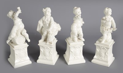 Lot 119 - A SET OF FOUR LATE 19TH CENTURY CONTINENTAL BLANC DI CHINE CHERUB FOUR SEASON FIGURES