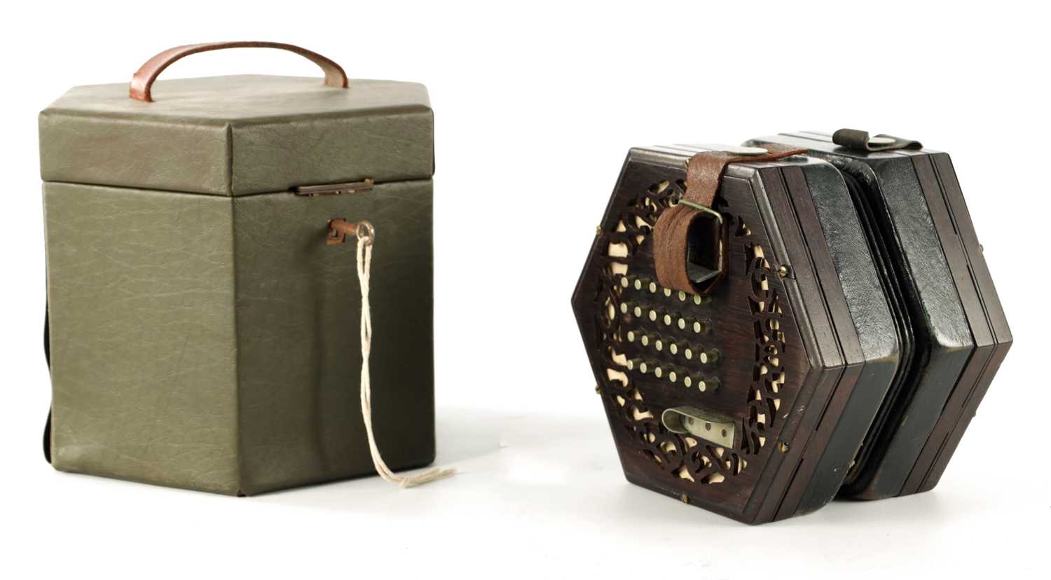 Lot 640 - A LATE 19TH CENTURY NICKEL BUTTONED CONCERTINA PROBABLY BY WHEATSTONE, No. 236