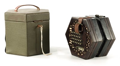 Lot 640 - A LATE 19TH CENTURY NICKEL BUTTONED CONCERTINA PROBABLY BY WHEATSTONE, No. 236