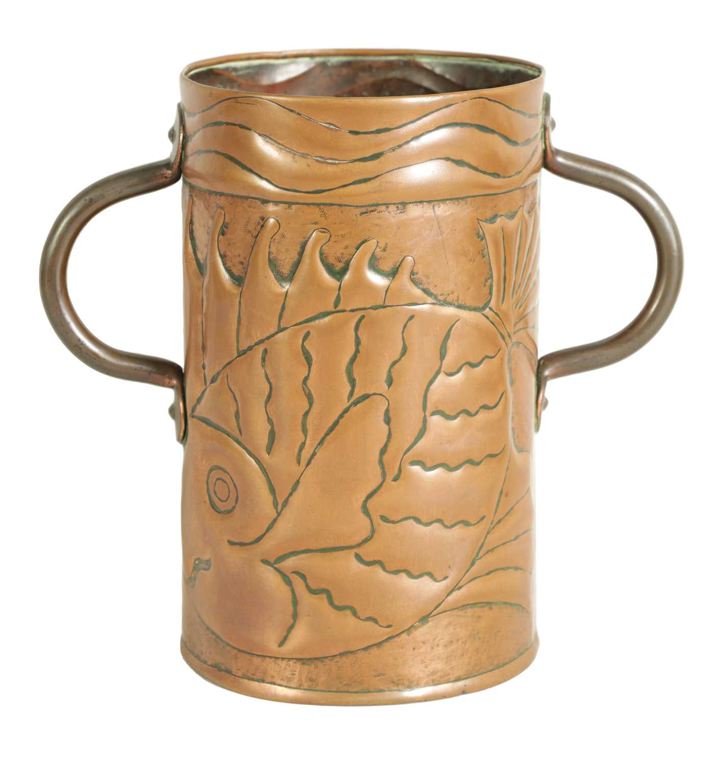 Lot 575 - AN ARTS AND CRAFTS COPPER TWO HANDLED VASE