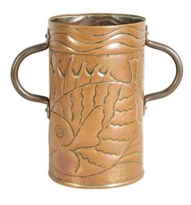 Lot 575 - AN ARTS AND CRAFTS COPPER TWO HANDLED VASE