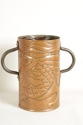 Lot 575 - AN ARTS AND CRAFTS COPPER TWO HANDLED VASE