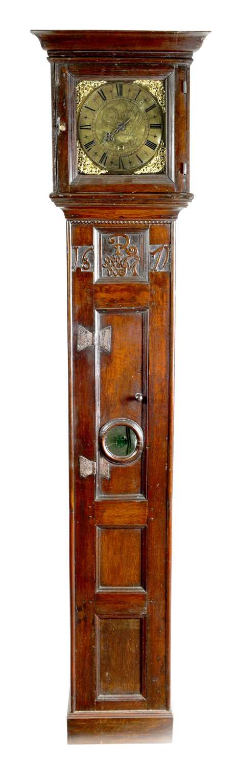 Lot 785 - A LATE 17TH CENTURY OAK “COFFIN' CASE 30-HOUR LONGCASE CLOCK SIGNED JOHN OGDEN