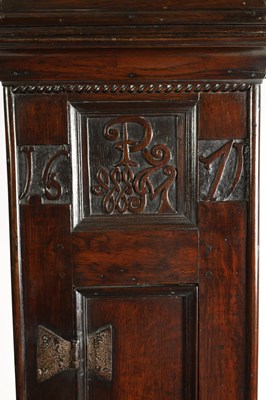 Lot 785 - A LATE 17TH CENTURY OAK “COFFIN' CASE 30-HOUR LONGCASE CLOCK SIGNED JOHN OGDEN