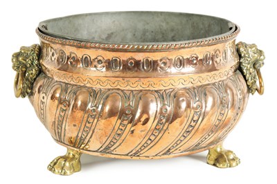 Lot 536 - A 19TH CENTURY DUTCH REGENCY STYLE COPPER JARDINIERE AND LINER OF LARGE SIZE