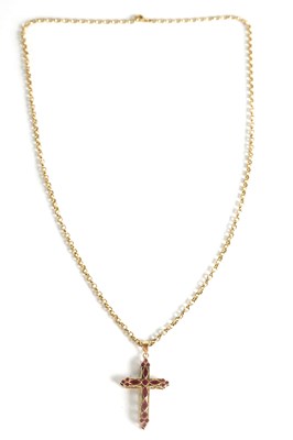 Lot 198 - A 9CT YELLOW GOLD FILIGREE WORK JEWELLED PENDANT ON CHAIN