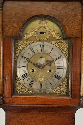 Lot 751 - EDWARD BULLOCK, ELLESMERE. A RARE EARLY 18TH CENTURY OAK CASED ‘PENNY MOON’ LONGCASE CLOCK