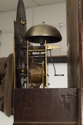 Lot 751 - EDWARD BULLOCK, ELLESMERE. A RARE EARLY 18TH CENTURY OAK CASED ‘PENNY MOON’ LONGCASE CLOCK