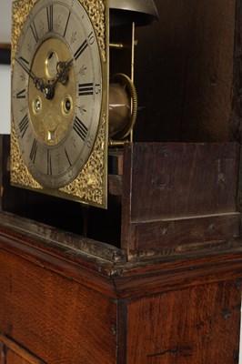 Lot 751 - EDWARD BULLOCK, ELLESMERE. A RARE EARLY 18TH CENTURY OAK CASED ‘PENNY MOON’ LONGCASE CLOCK