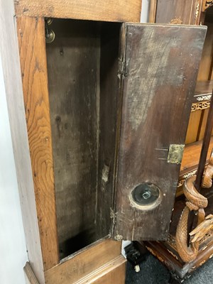 Lot 751 - EDWARD BULLOCK, ELLESMERE. A RARE EARLY 18TH CENTURY OAK CASED ‘PENNY MOON’ LONGCASE CLOCK