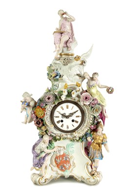 Lot 73 - AN IMPRESSIVE MID/LATE 19TH CENTURY MEISSEN MANTEL CLOCK OF LARGE SIZE