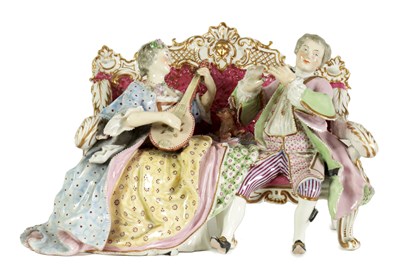 Lot 60 - A LARGE LATE 19TH CENTURY MEISSEN-STYLE DRESDEN FIGURE GROUP OF MUSICIANS