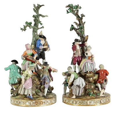 Lot 78 - A LARGE PAIR OF MID/LATE 19TH CENTURY MEISSEN BOCAGE FIGURE GROUPS