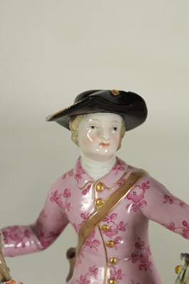 Lot 68 - A PAIR OF MID/LATE 19TH CENTURY MEISSEN FIGURAL TWO-BRANCH CANDELABRA