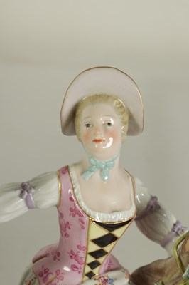 Lot 68 - A PAIR OF MID/LATE 19TH CENTURY MEISSEN FIGURAL TWO-BRANCH CANDELABRA