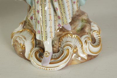 Lot 68 - A PAIR OF MID/LATE 19TH CENTURY MEISSEN FIGURAL TWO-BRANCH CANDELABRA