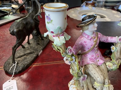 Lot 68 - A PAIR OF MID/LATE 19TH CENTURY MEISSEN FIGURAL TWO-BRANCH CANDELABRA