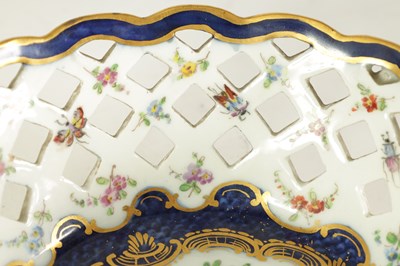 Lot 30 - A 19TH CENTURY FIRST PERIOD WORCESTER TYPE TWO-HANDLED LATTICEWORK BASKET