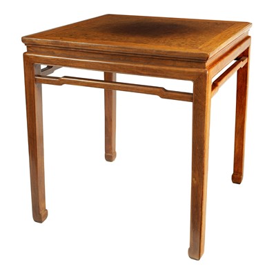 Lot 160 - A LATE 19TH CENTURY CHINESE HARDWOOD AND BURRWOOD SQUARE TOP TABLE