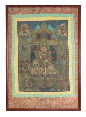 Lot 141 - A 19TH CENTURY FRAMED TIBETAN THANGKA