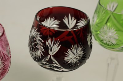 Lot 27 - AN 8 PIECE PART SUITE OF BOHEMIAN COLOURED TABLE GLASSWARE