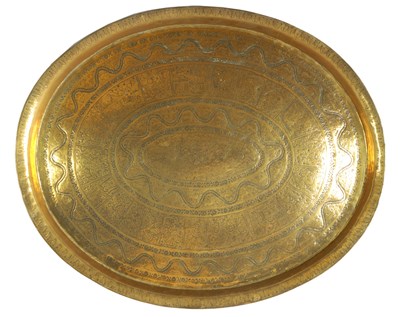 Lot 153 - A HEAVY 19TH CENTURY INDIAN/CEYLONESE LARGE PROFUSELY ENGRAVED GALLERIED OVAL TRAY