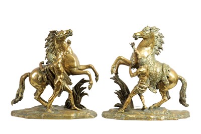 Lot 666 - A LARGE PAIR OF 19TH CENTURY GILT BRONZE MARLEY HORSES