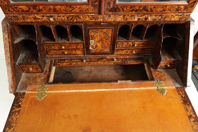 Lot 1020 - A RARE GEORGE I KINGWOOD CROSS-BANDED AND GEOMETRICALLY INLAID MULBERRY VENEERED BUREAU BOOKCASE IN THE MANNER OF COXED AND WOSTER