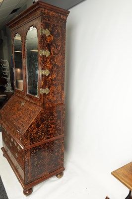 Lot 1020 - A RARE GEORGE I KINGWOOD CROSS-BANDED AND GEOMETRICALLY INLAID MULBERRY VENEERED BUREAU BOOKCASE IN THE MANNER OF COXED AND WOSTER