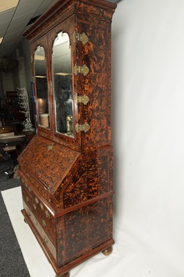 Lot 1020 - A RARE GEORGE I KINGWOOD CROSS-BANDED AND GEOMETRICALLY INLAID MULBERRY VENEERED BUREAU BOOKCASE IN THE MANNER OF COXED AND WOSTER