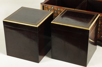 Lot 867 - TAHAN, PARIS. A FINE 19TH CENTURY KINGWOOD AND MOTHER OF PEARL PARQUETRY EBONY BANDED AND BRASS BOUND SERPENTINE TEA CADDY
