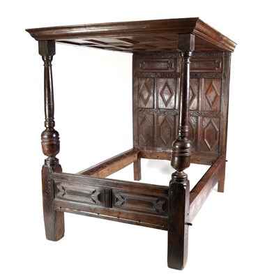 Lot 986 - A RARE 17TH CENTURY AND LATER JOINED OAK WESTMORELAND DOUBLE FOUR-POSTER BED