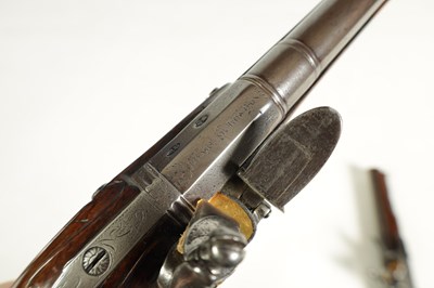 Lot 500 - A PAIR OF 18TH CENTURY SILVER-MOUNTED ENGLISH FLINTLOCK PISTOLS BY BARBAR, LONDON.