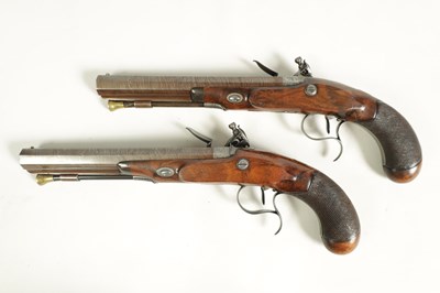 Lot 504 - A GOOD PAIR OF EARLY 19TH CENTURY FLINTLOCK DUELLING PISTOLS BY THEOPHILUS RICHARDS