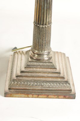 Lot 602 - TWO 19TH CENTURY SILVER PLATED CORINTHIAN COLUMN OIL LAMP BASES