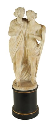 Lot 635 - A 19TH CENTURY CARVED ITALIAN ALABASTER FIGURE GROUP
