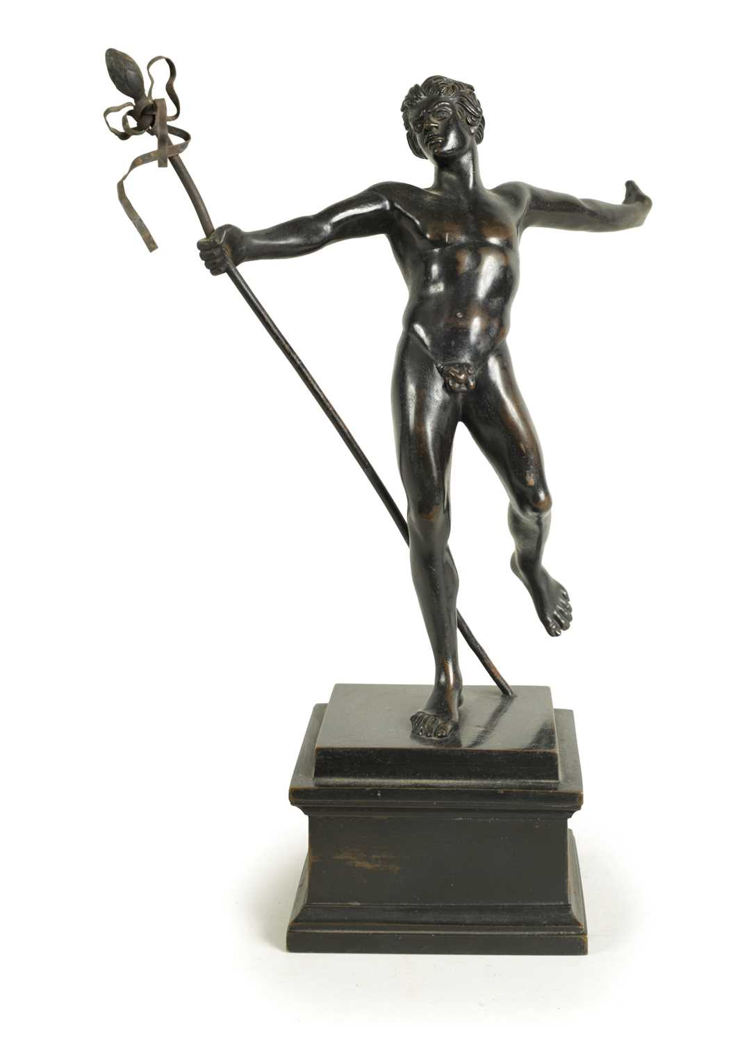 Lot 604 - A 19TH CENTURY BRONZE FIGURE OF A PRANCING MALE NUDE