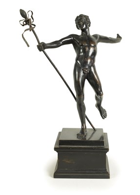 Lot 604 - A 19TH CENTURY BRONZE FIGURE OF A PRANCING MALE NUDE