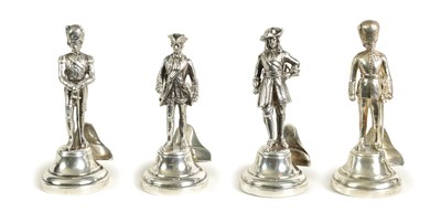 Lot 354 - A SET OF FOUR LARGE SILVER FIGURAL MENU HOLDERS