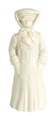 Lot 41 - THE MOTORIST. A VERY RARE ROYAL WORCESTER PORCELAIN CANDLE EXTINGUISHER