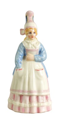 Lot 44 - A VERY RARE ROYAL WORCESTER 'DUTCH LADY' CANDLE EXTINGUISHER