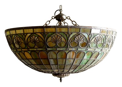 Lot 634 - TWO SIMILAR LOEVSKY & LOEVSKY WHITE METAL CASTING CORPORATION U.S.A. TIFFANY STYLE OVERSIZED LAMP SHADES