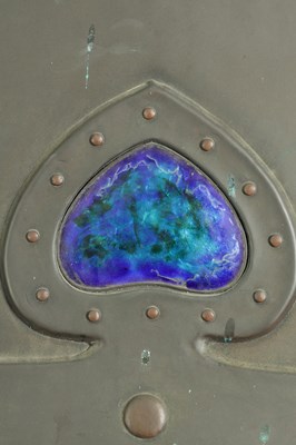 Lot 558 - AN ARTS AND CRAFTS COPPER AND RUSKIN ENAMEL FIREPLACE